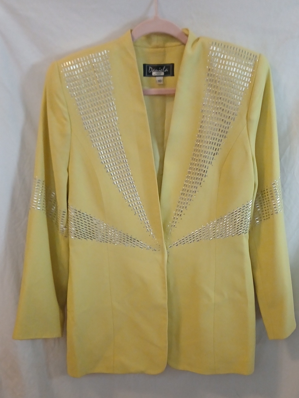 Light Lime Green Silver Embellished Women's Blazer Jacket SEE VIDEO!
